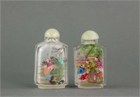 2 PC Chinese Glass Inner Painting Snuff Bottle