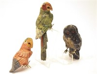Carved Stone Bird Figurines- Owl & Parrots