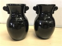2 Black Amethyst Glass Vases