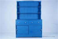 Blue painted two piece dresser and hutch