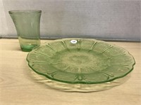 Green Depression Glass Plate And Tumbler