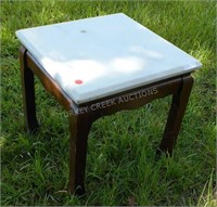 SMALL MAHOGANY TABLE W/ MARBLE TOP