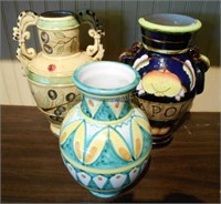 LOT OF 3 BULBOUS DECORATED POTTERY