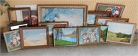 LARGE LOT OF 14 OIL PAINTINGS, FRAMES, PRINTS,