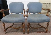 Pair of walnut framed upholstered chairs on