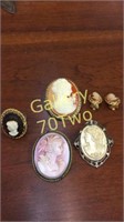 Pair of vintage cameo brooches with coordinating