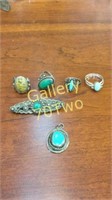 Selection of turquoise and gemstone .925 and
