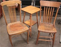 Furniture 2 Chairs and Oak Table/Plant Stand