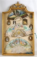 Antique French Shadow box with fans and portraits