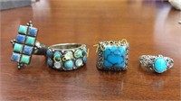 .925 and Sterling turquoise and Gemstone rings