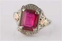 14k Tri-Color Gold Ring with Faux Ruby