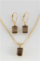 14k Yellow Gold and Smoky Quartz 3-Piece Set