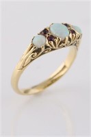 18k Yellow Gold Ring with Opals and Rubies