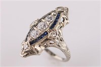 18k White Gold Ring with Diamonds, Syn. Sapphires