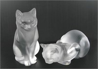 Pair of Lalique Crystal Cat Figurines
