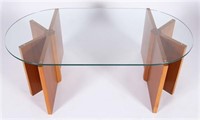 Modern Geometric Wood Coffee Table with Glass