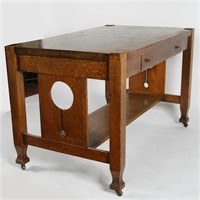 Arts & Crafts Style Oak Library Table