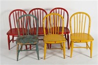 Set of Six Children's Wooden School Chairs