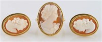 Three-Piece Set of 14k Gold Cameo Jewelry