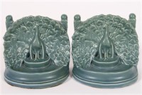 Rookwood Pottery, "Peacocks at the Fence" Bookends