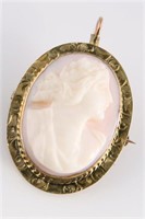 10k Yellow Gold Cameo Brooch Pendant