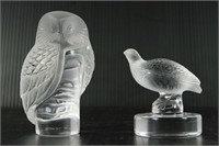 Lalique, Crystal "Chouette" Owl & Grouse Figurines