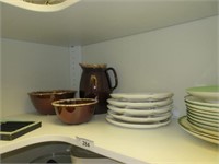 Brown ovenware, pitcher, plates