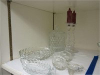 Fostoria dishes and clear glass candle holders