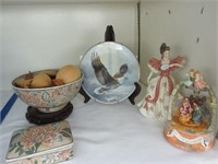 Figurine, covered dish, plate & bowl