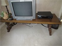 Wood coffee table, TV, Small lamp, other