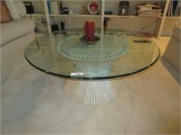 Glass top coffee table with decor