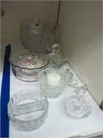 Clear glass dishes and figurines