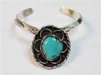 STERLING SILVER TURQUOISE NAVAJO CUFF BRACELET