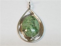 LARGE STERLING SILVER & TURQUOISE PENDANT