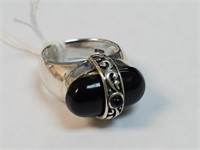 STERLING SILVER ONYX "MOURNERS" RING SZ 7.75