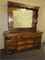 Pine 9 drawer dresser with hutch top mirror