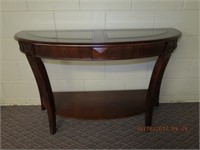 Cherry finish half moon 2 tier  hall table beveled