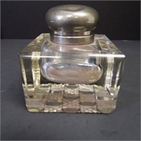 Vintage Glass Inkwell with Chrome Lid