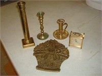 Brass Candle Sticks, Trivet, & Cuckoo Clock