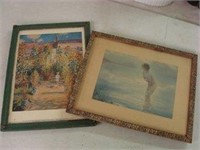 Nude Woman in Water & Monet Reprint