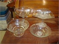 Clear Glass Pedestal Dishes and Bowl
