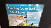 Folding guest bed with steel frame, in storage