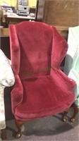 Hallcraft Burgandy Queen Anne wing back chair,