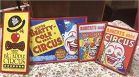 Four framed circus prints including Clyde Beatty