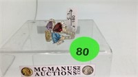 STERLING SILVER SPLIT SHANK RING WITH COLORED GEMS