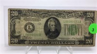 1934 GREEN SEAL $20. FEDERAL RESERVE NOTE