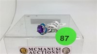 STERLING SILVER RING WITH AMETHYST CENTER STONE &