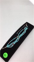 SILVER,TUQUUOISE & CORAL BEAD CHOKER/ANKLET - 10.5