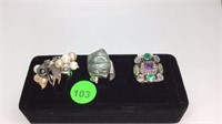 3 MASSIVE STERLING SILVER RINGS WITH MULTI-COLORED