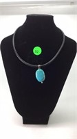 TURQUOISE PENDANT ON LEATHER & SILVER NECKLACE - 1